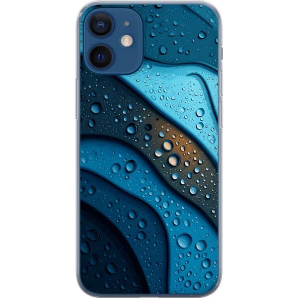 Kompatibelt Mobildeksel til Apple iPhone 12 mini Blå abstrakte bølger med glitrende vanndråper i moderne grafisk design blå