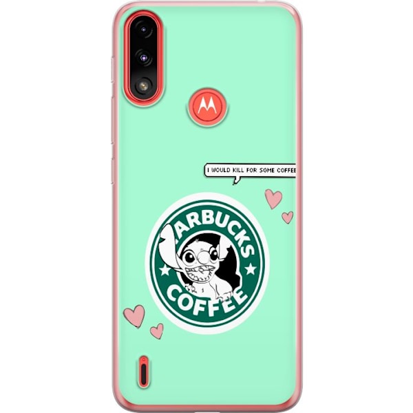 Motorola Moto E7 Power Läpinäkyvä kuori Stitch Kahvi