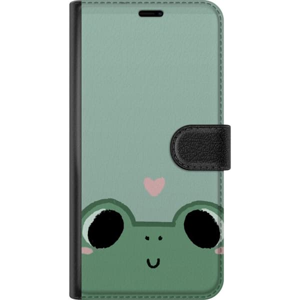 Kompatibel Tegnebogsetui til Google Pixel 9 Pro Minimalistisk grøn frø med store sorte øjne, lyserøde kinder og et lille lyserødt hjerte grøn