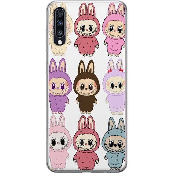 Samsung Galaxy A70 Gennemsigtig cover Labubu Pink Monster - Popkunst med Kawaii-touch