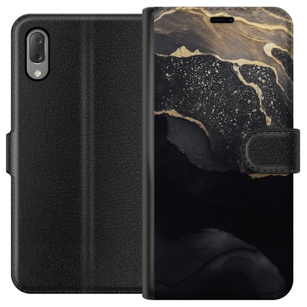 Sony Xperia L3 Tegnebogsetui Sort guld abstrakt