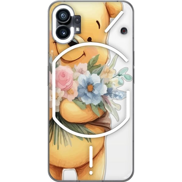 Nothing Phone (1) Gennemsigtig cover Nalle Puh med blomster - klassisk børnefavorit i en blomstrende forårs miljø
