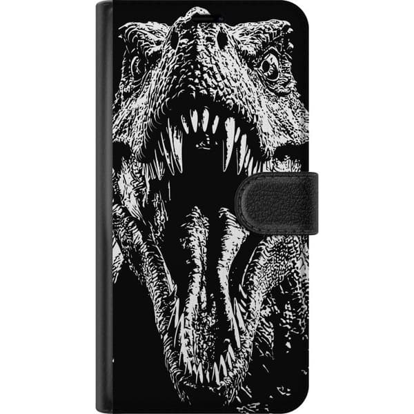 Kompatibel Tegnebogsetui til Xiaomi Redmi Note 9 Brølende dinosaur i sort-hvid - dinosaurmotiv i sort og hvid sort