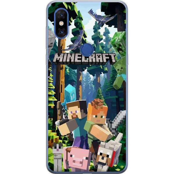 Xiaomi Mi Mix 3 Läpinäkyvä kuori Minecraft-matkapuhelinkotelo metsällä ja pikselityylisillä hahmoilla