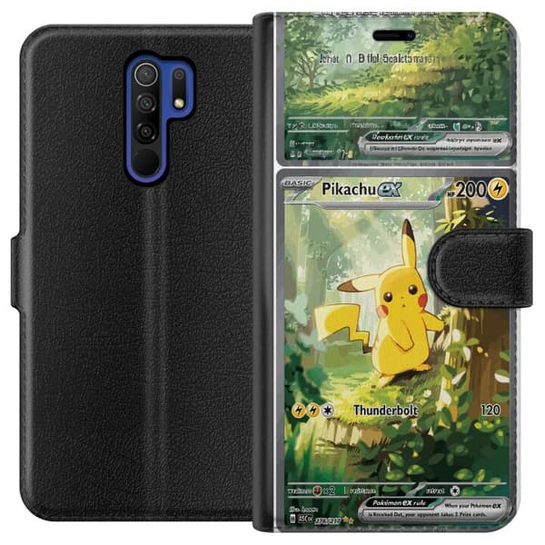 Kompatibel Tegnebogsetui til Xiaomi Redmi 9 Pikachu grøn