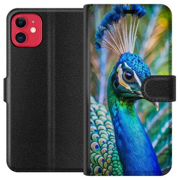 Apple iPhone 11 Lommeboketui Påfugl Fjær Fargerik Design Fuglemotiv Eksotisk Grafisk Motiv Natur Luksuriøs Dekorasjon
