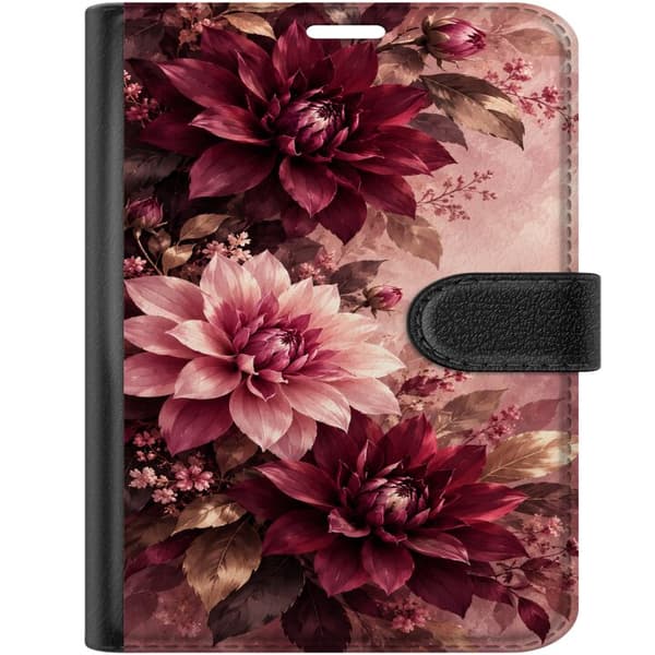 Kompatibelt Plånboksfodral till Apple iPhone Duo Vinröda dahlior rosa