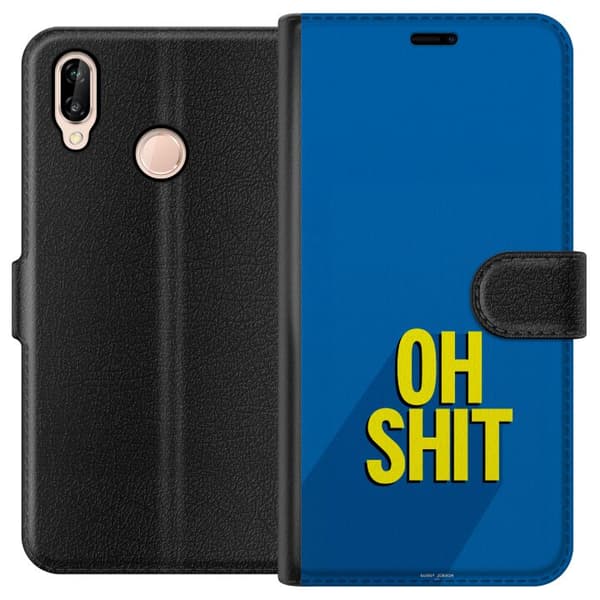 Kompatibelt Plånboksfodral till Huawei P20 lite Oh Shit text blå
