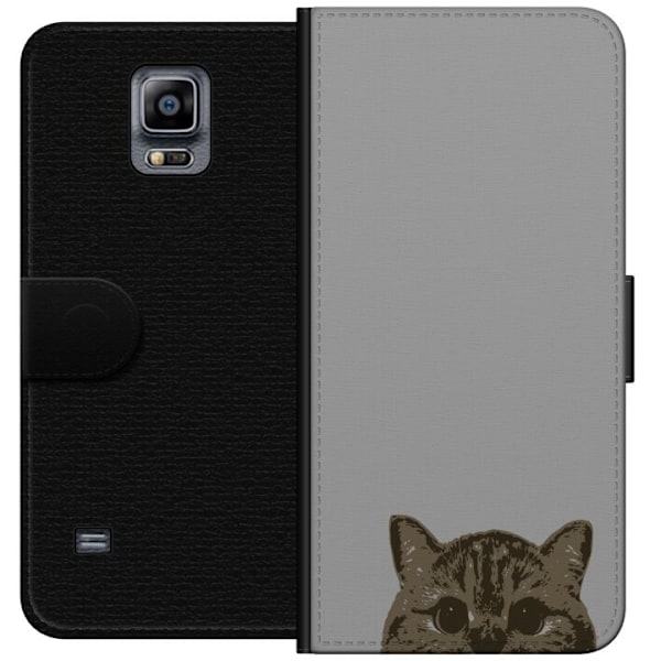 Samsung Galaxy Note 4 Plånboksfodral Grå Kattblick – stilren kattdesign med grå bakgrund