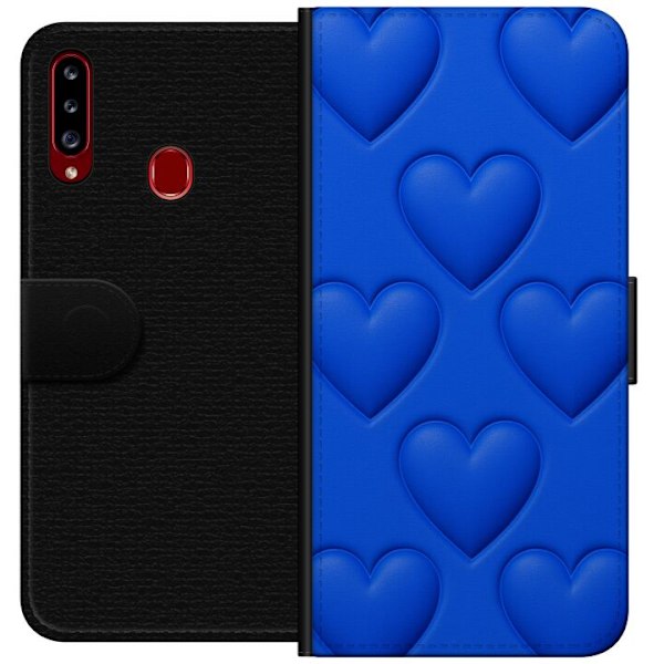 Samsung Galaxy A20s Tegnebogsetui Blå Hjerter