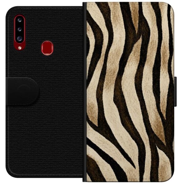 Kompatibel Tegnebogsetui til Samsung Galaxy A20s Savannestriber beige
