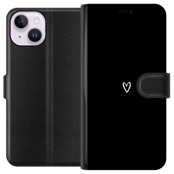 Kompatibelt Lommeboketui til Apple iPhone 15 Svart Hjerte