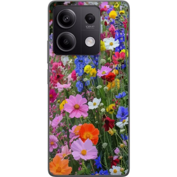 Xiaomi Redmi Note 13 Läpinäkyvä kuori Kukkakuvioinen mobiilikuori kesäisellä niityllä ja luontomaisemalla