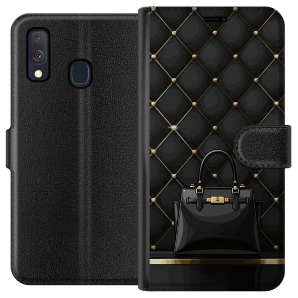 Kompatibel Tegnebogsetui til Samsung Galaxy A40 Luksuriøs sort taske mod quiltet baggrund