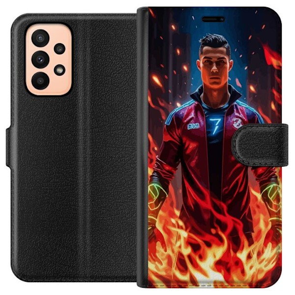 Samsung Galaxy A23 Lompakkokotelo Ronaldo Inferno - jalkapallolegenda liekeissä