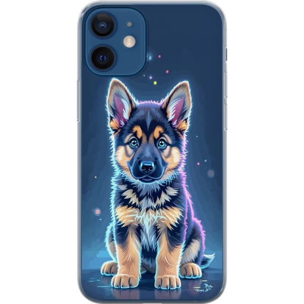 Kompatibelt Mobildeksel til Apple iPhone 12 mini Neonlyst schäfervalp med blå og lilla lys-effekter blå
