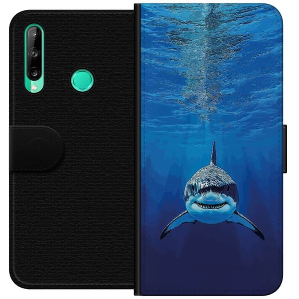 Kompatibelt Plånboksfodral till Huawei P40 lite E Närbild av en vithaj under vattnet blå