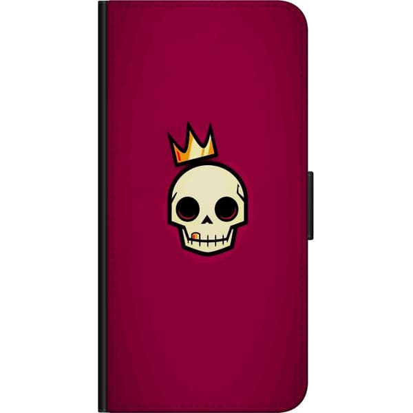 Kompatibel Tegnebogsetui til Samsung Galaxy Note10+ Minimalistisk kranium med gul krone mod mørkerød baggrund rød