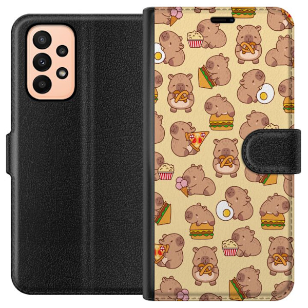 Samsung Galaxy A23 Tegnebogsetui Kawaii capybara mobilcover med flere søde figurer