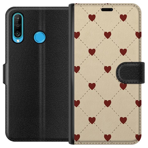 Huawei P30 lite Plånboksfodral Heart Grid
