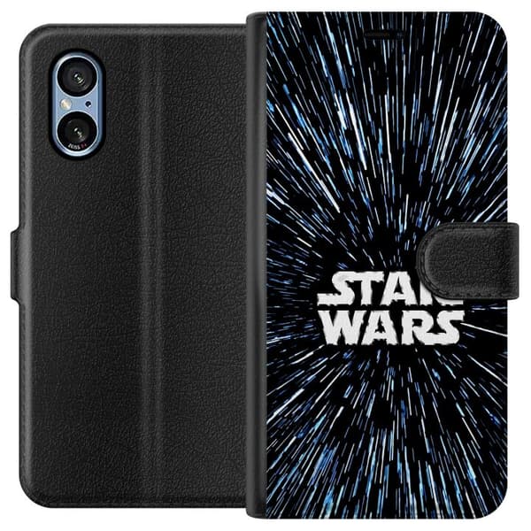 Kompatibel Tegnebogsetui til Sony Xperia 10 VI Star Wars-logo med hyperspace-stjerner i ikonisk sci-fi-design sort