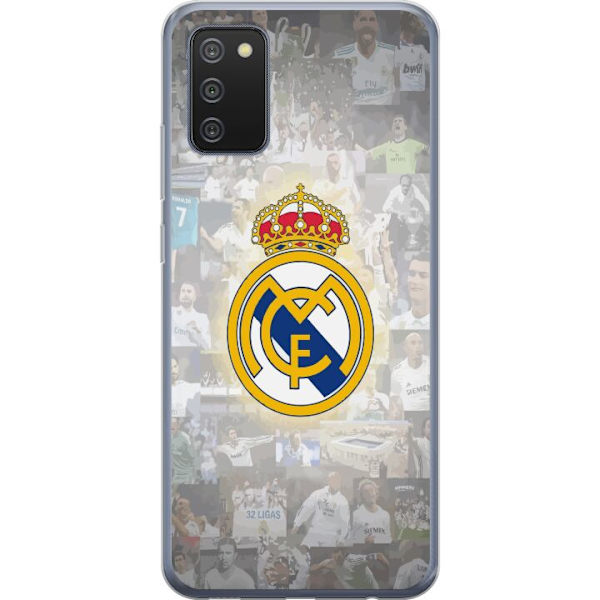Samsung Galaxy A02s Läpinäkyvä kuori Real Madrid -emblem Jalkapallokerho Tunnuksella Valkoinen Kulta Design Mestarien Liiga Mestari La Liga Fanit I