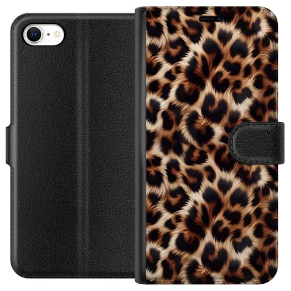 Kompatibel Tegnebogsetui til Apple iPhone 6 Nær billede af leopardmønster med bløde pelsdetaljer i brune og sorte nuancer