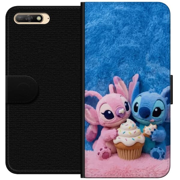 Kompatibel Tegnebogsetui til Huawei Y6 (2018) Søde blå og lyserøde figurer med stor cupcake og krymmel pink