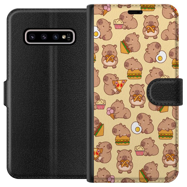 Samsung Galaxy S10+ Tegnebogsetui Kawaii capybara mobilcover med flere søde figurer