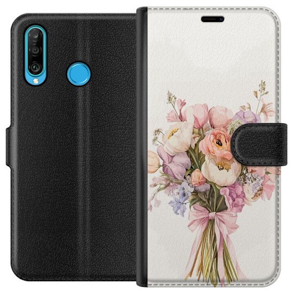 Huawei P30 lite Tegnebogsetui Mobilcover med farverig blomsterbuket i romantisk stil
