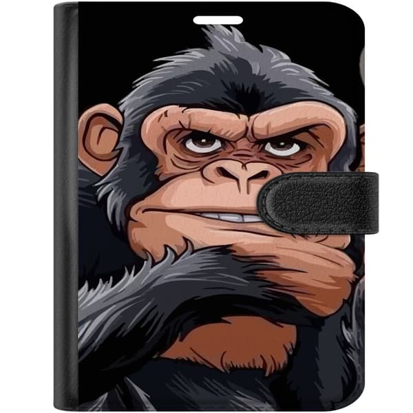 Kompatibel Tegnebogsetui til Apple iPhone Duo Illustreret chimpanse med cigar, der viser langfingeren mod sort baggrund sort