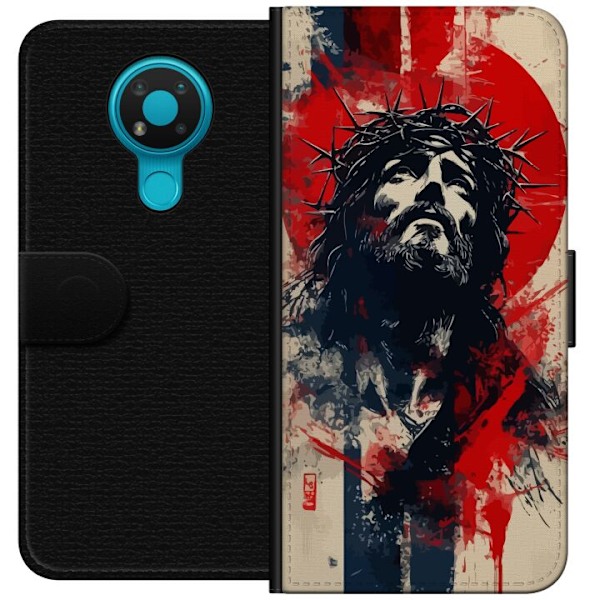 Nokia 3.4 Lompakkokotelo Jeesus ristillä - kristillinen aihe vahvalla symboliikalla uskosta ja toivosta