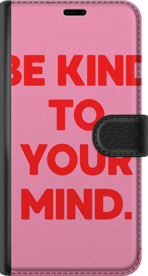 Kompatibel Tegnebogsetui til Apple iPhone 6 Stor rød Be Kind To Your Mind-tekst og lille smiley på lyserød baggrund pink