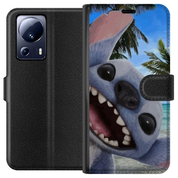 Xiaomi 13 Lite Lommeboketui Stitch mobildeksel med palmer i søtt vennskapsdesign.