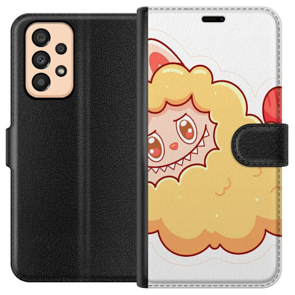Samsung Galaxy A33 5G Plånboksfodral Labubu Tvättbjörn Pop Mart Figur Samlarobjekt Söt Design Populärt Motiv Art Toy Kreativ Figurserie
