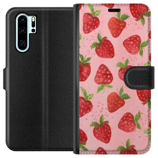 Huawei P30 Pro Tegnebogsetui Jordbærdrømme - Retro-stil jordbærmønster