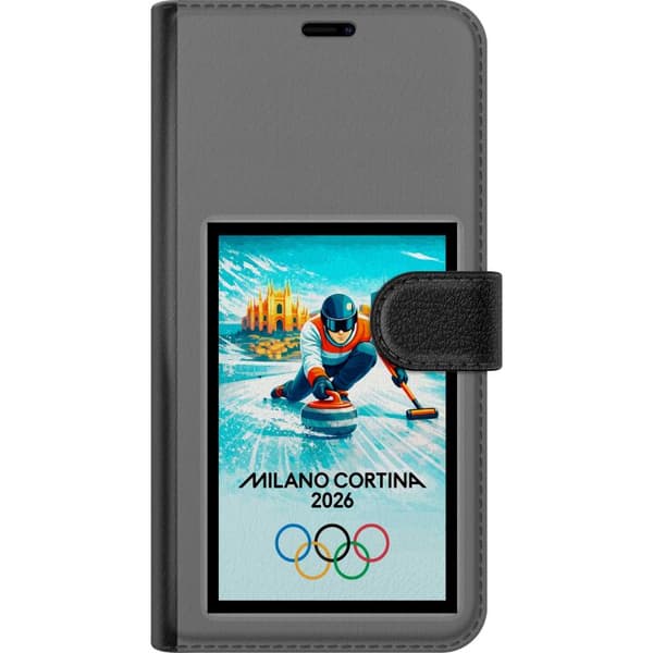 Kompatibel Tegnebogsetui til Apple iPhone 16 Pro Max Dynamisk motiv med curlingsten og spillere i en intens konkurrencesituation blå