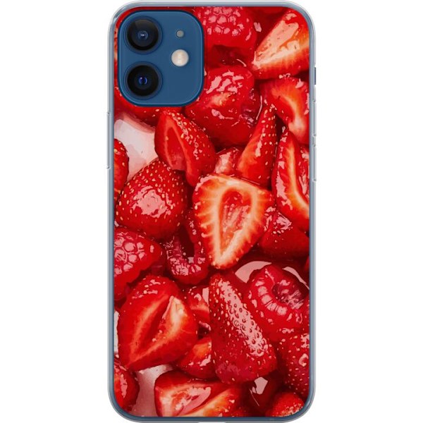 Apple iPhone 12 mini Läpinäkyvä kuori Mansikkakuviointi - m