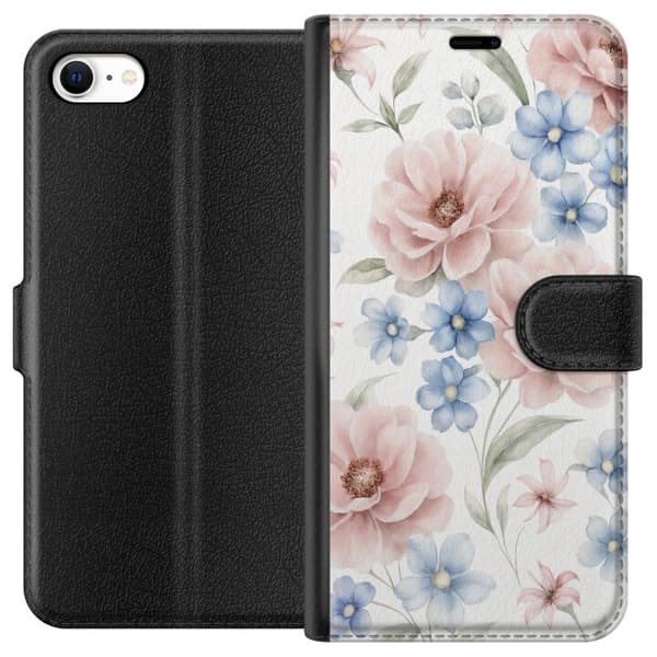 Kompatibel Tegnebogsetui til Apple iPhone 6s Romantiske lyserøde og blå blomster i bløde pastelfarver med elegant botanisk motiv til mobilcovers pink