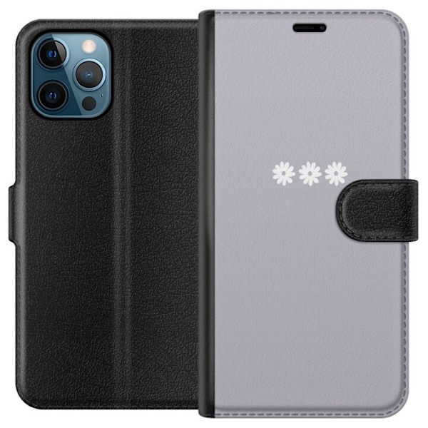 Apple iPhone 12 Pro Max Tegnebogsetui Lilla Blomminimalisme - stilfuldt blomstermotiv på lilla baggrund