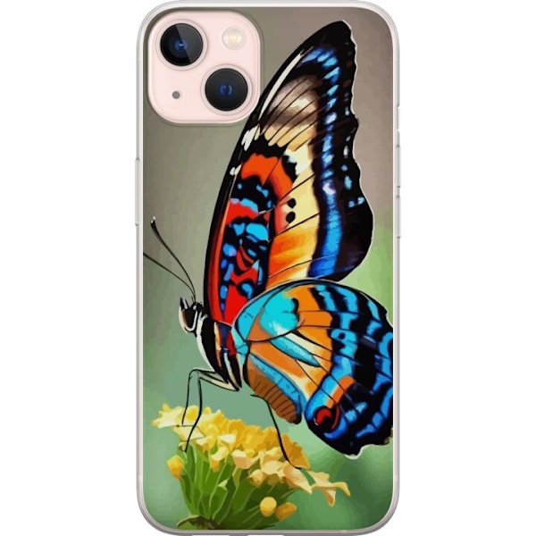 Apple iPhone 13 Genomskinligt Skal Fjäril Natur Sommar Motiv Vingar Färgstark Design Populär Dekor Grafiskt Exotiskt Tema