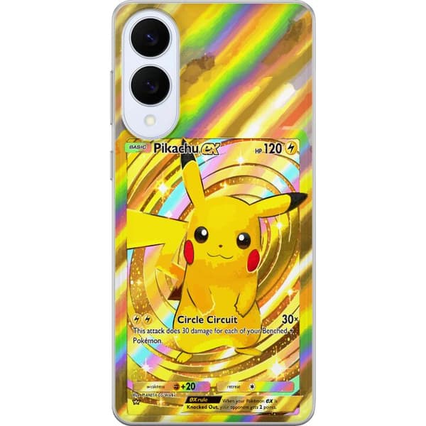 Kompatibelt Mobildeksel til Samsung Galaxy S25 Edge Gullig Pikachu EX samlebilde med regnbueeffekter gull