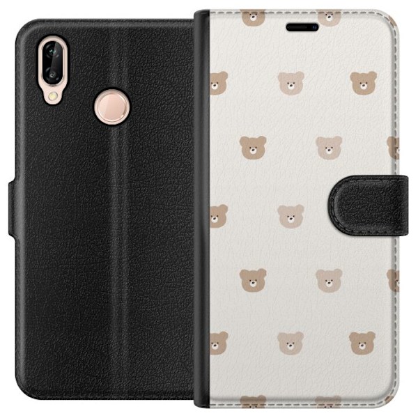 Huawei P20 lite Lompakkokotelo Teddy-tausta - söpöt teddykarhut pehmeällä taustalla