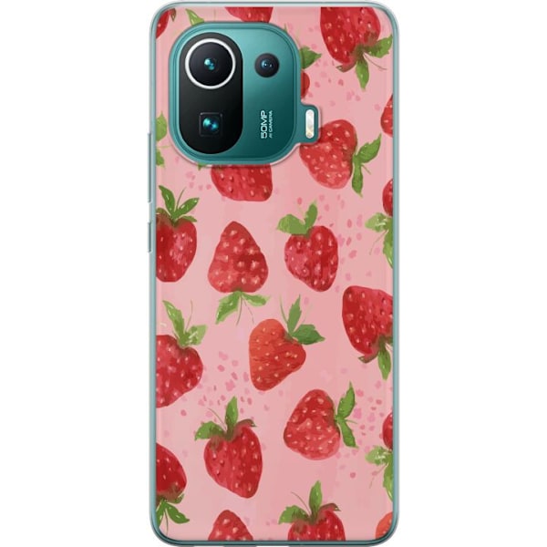 Xiaomi Mi 11 Pro Genomskinligt Skal Strawberry Dreams – jordgubbsmönster i retrostil