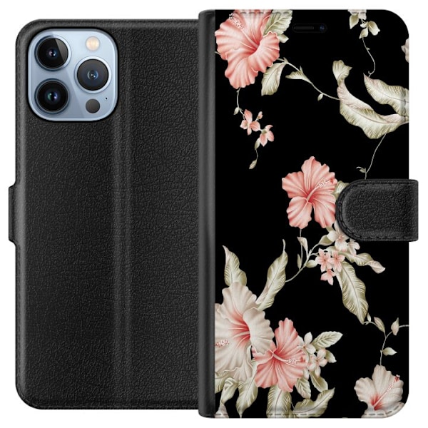 Apple iPhone 13 Pro Max Plånboksfodral Floral Pattern Black