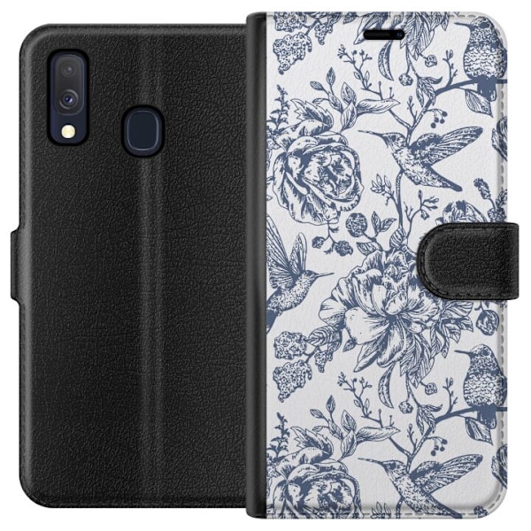 Samsung Galaxy A40 Tegnebogsetui Blomster & Fugle - Romantisk