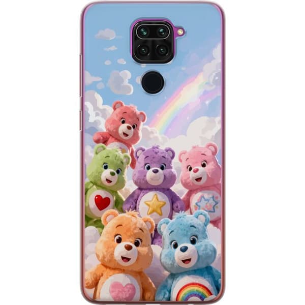 Kompatibel Mobilcover til Xiaomi Redmi Note 9 Søde farverige bamser med hjerter, stjerne og regnbue blandt bløde skyer blå