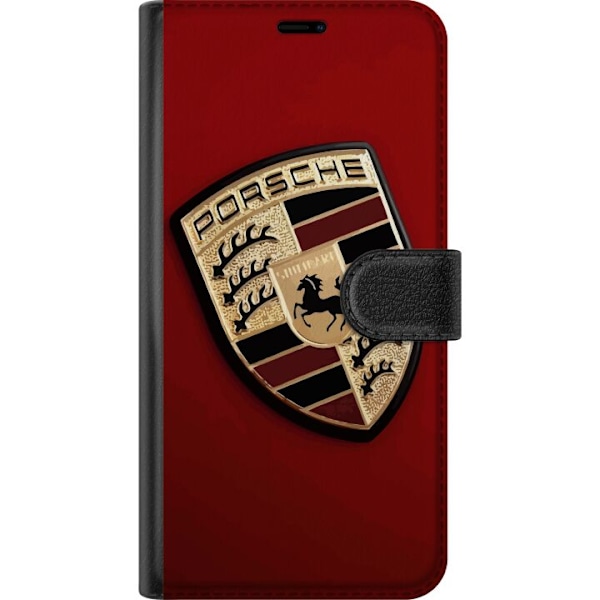 Apple iPhone 16 Plus Tegnebogsetui Mobil etui med stilfuld Porce-logo i sort og hvid