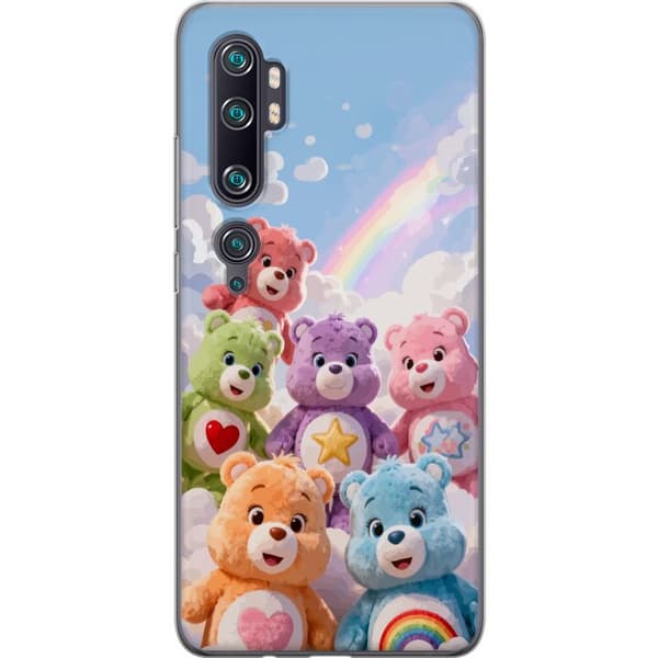 Kompatibel Mobilcover til Xiaomi Mi Note 10 Pro Søde farverige bamser med hjerter, stjerne og regnbue blandt bløde skyer blå