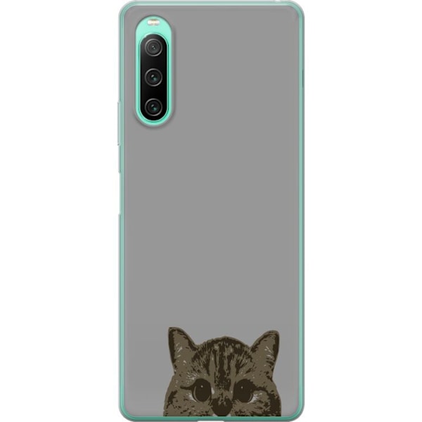 Sony Xperia 10 IV Genomskinligt Skal Grå Kattblick – stilren kattdesign med grå bakgrund